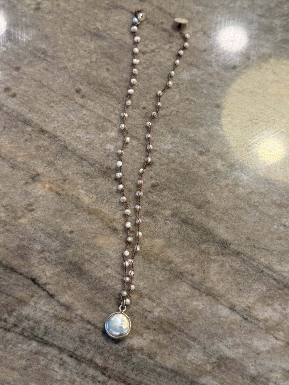 Freshwater Pearl Necklace on Cord with Pearl Drop Pendant